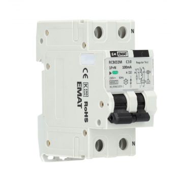 EMAT aardlekautomaat 1-polig+nul 10A C-kar 100mA 2 modules (85006043)