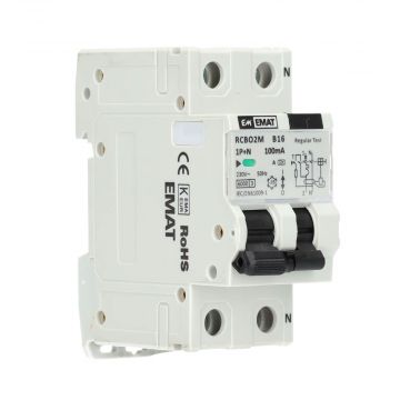 EMAT aardlekautomaat 1-polig+nul 16A B-kar 100mA 2 modules (85006044)