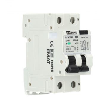 EMAT aardlekautomaat 1-polig+nul 20A B-kar 100mA 2 modules (85006046)