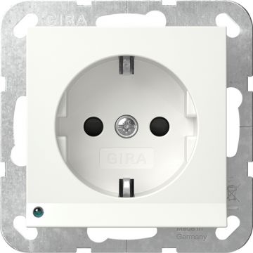 Gira stopcontact met randaardekinderbeveiligingled-licht en shutter 1-voudig - Systeem 55 zuiver wit mat (417027)