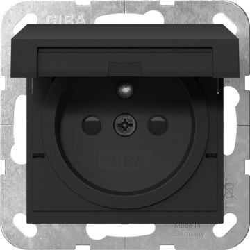 Gira stopcontact met aardingspen CEBEC en klapdeksel - systeem 55 zwart mat (4488005)