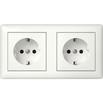 Gira stopcontact 2-voudig met randaarde 16A 250V horizontaal - Systeem 55 zuiver wit glanzend (478603)