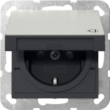 Gira stopcontact met randaarde klapdeksel + shutter - systeem 55 edelstaal (4414600)