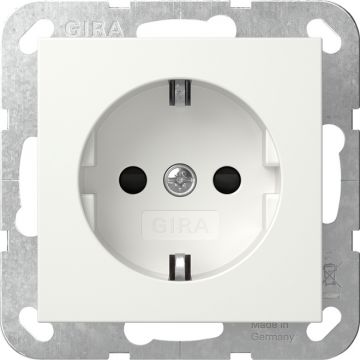 Gira stopcontact met randaarde kinderbeveiliging shutter symbool en bevestigingsklauwen 1-voudig - systeem 55 zuiver wit mat (445327)