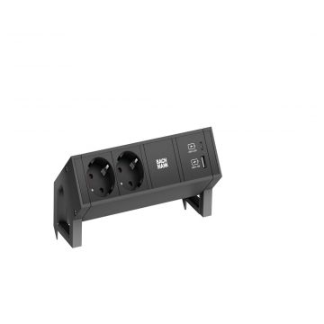 Bachmann Desk 2 met 2x stopcontact + USB A/C charger, 0,2 meter GST18-3 - zwart (902962)