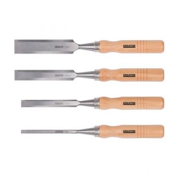 Kreator steekbeitel houtbeitelset met houten handvat 6-12-18-24mm 250mm 4-delig (KRT461003)