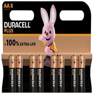 Duracell Plus alkaline batterijen 100 AA 1,5V - verpakking 8 stuks (D140899)