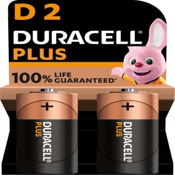 Duracell Plus alkaline batterijen 100 D 1,5V - verpakking 2 stuks (D141988)