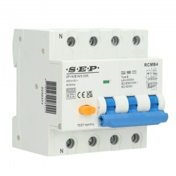 SEP Europe aardlekautomaat 3-polig+nul 16A B-kar 30mA type B (RCMB-4B16.03)