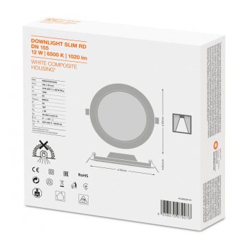 LEDVANCE LED downlighter 12W 1.020lm 6500K Ø169mm - zaagmaat Ø155mm IP20 (4058075079076)