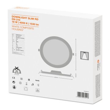 LEDVANCE LED downlighter 18W 1.530lm 4000K Ø225mm - zaagmaat Ø210mm IP20 (4058075079113)