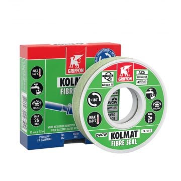 GRIFFON Kolmat Fibre Seal afdichtingsband schroefdraad 12mm Gastec/Kiwa - rol 15 meter (6300531)