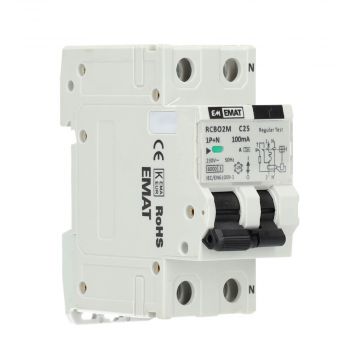 EMAT aardlekautomaat 1-polig+nul 25A C-kar 100mA 2 modules (85006057)