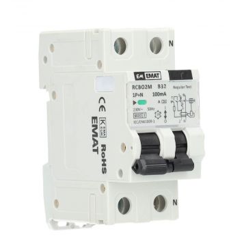 EMAT aardlekautomaat 1-polig+nul 32A B-kar 100mA 2 modules (85006058)