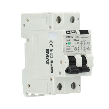 EMAT aardlekautomaat 1-polig+nul 32A C-kar 100mA 2 modules (85006059)