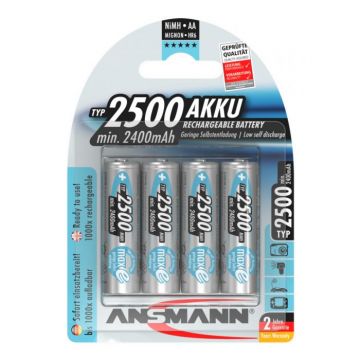 Ansmann oplaadbare batterij NiMH AA 1.2V 2.500mAh - verpakking per 4 stuks (5035442)