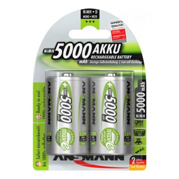 Ansmann oplaadbare batterij NiMH mono D 5.000mAh - verpakking per 2 stuks (5030922)