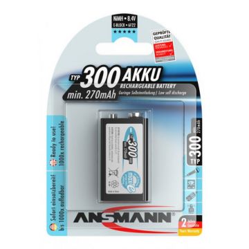 Ansmann oplaadbare batterij NiMH 9V 300mAh - verpakking per 1 stuk (5035453)