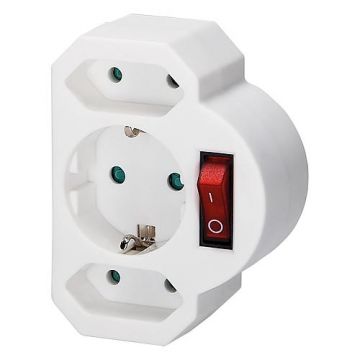 EGB verdeelsteker met schakelaar 2-voudig euro + 1-voudig schuko 250V/16A wit (GA01012S)