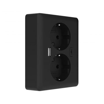 2USB dubbel stopcontact opbouw met duo USB A+C EasyCharge 18W/3A zwart mat (JP-9012F)