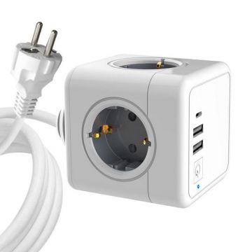 Microconnect Powercube 4-voudig met randaarde 2x USB-A 1x USB-C 1,5 meter - wit (MC-CUBE015USBC)