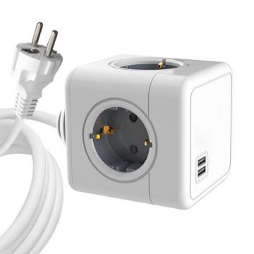 Microconnect Powercube 4-voudig met randaarde 2x USB-A 1,5 meter - wit (MC-CUBE015USB)