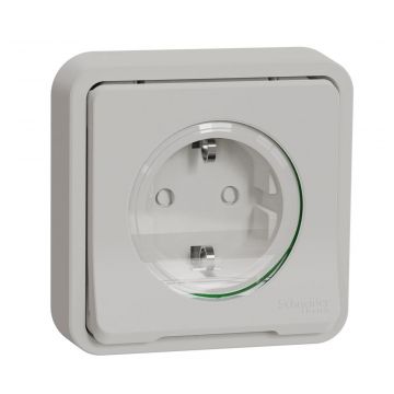 Schneider Electric stopcontact met randaarde en shutters IP55 - Mureva Styl wit (MUR39132)