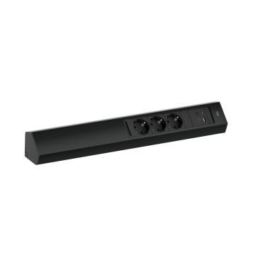 Bachmann Casia 2 hoekstopcontact lang 3-voudig + USB A/C zwart (932.106)