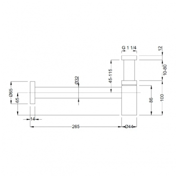 RAMINEX ruimtebesparende sifon fontein design metaal met buis en rozet 1 1/4"x32mm - chroom (510005)