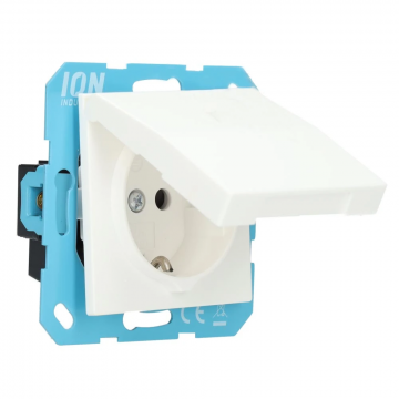 ION industries stopcontact met randaarde en klapdekselsel en kinderbeveiliging - V1/J1 alpin wit glanzend (10.300.814)