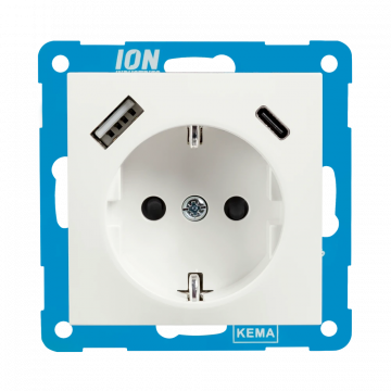 ION industries stopcontact met randaarde en USB A + USB C met kinderbeveiliging - E1 Mat Alpin Wit (10.302.415)