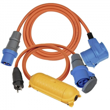 BRENNENSTUHL camping adapter set 16A 3-polig 230V CEE adapterkabel 1.5 meter en een CEE verlengkabel 3 meter met Safe-Box BIG - oranje IP44 (1509900015)