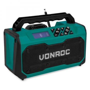 VONROC accu bouwradio FM Bluetooth USB VPOWER 20V - met 2Ah accu en snellader (S_JR501DC)