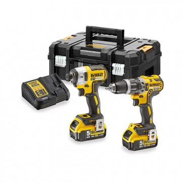 DeWALT accu klop- schroefboormachine en slagschroevendraaier DCD796+DCF887 18V XR 2x5.0Ah en multilader in TSTAK (DCK266P2T-XJ)