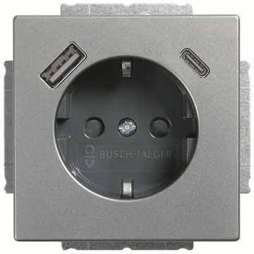 ABB Busch-Jaeger stopcontact met randaarde met 2x USB (USB A + C) - Pure stainless steel (21 EUCB2USBAC-866)