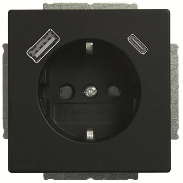 ABB Busch-Jaeger stopcontact met randaarde met 2x USB (USB A + C) - Future Linear zwart mat (20 EUCB2USBAC-885)
