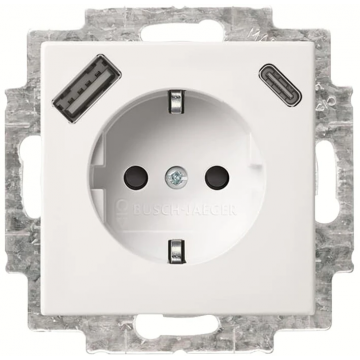 ABB Busch-Jaeger stopcontact met randaarde met 2x USB (USB A + C) - Balance SI zuiver wit (20 EUCB2USBAC-914)
