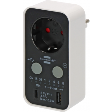 BRENNENSTUHL timer stopcontact met 2x USB (USB A + C) IP20 (1506180)
