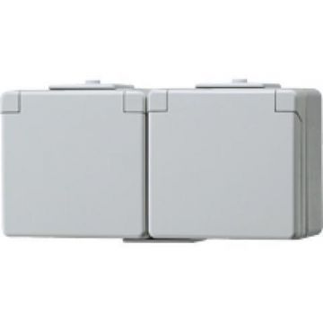 JUNG opbouw stopcontact 2-voudig  met randaarde en onderkast 10A IP44 - WG600 grijs (622NW)