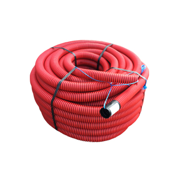 Mantelbuis met trekdraad en koppelstuk 40mm - rood rol 50 meter