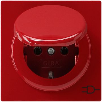Gira S-color wandcontactdoos met randaarde en klapdeksel rood