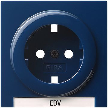 Gira S-color afdekking voor wandcontactdoos met randaarde en tekstkader blauw