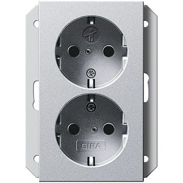 Gira stopcontact 2-voudig met randaarde 16A 250V zonder afdekraam - Systeem 55 aluminium (273103)