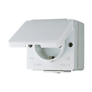 JUNG stopcontact met randaarde en onderkast IP44 - WG600 grijs (620W)