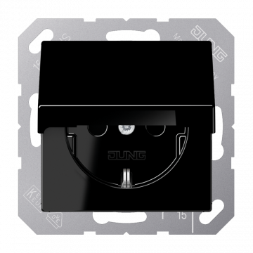 JUNG A500 stopcontact met randaarde en klapdeksel zwart