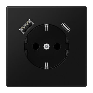 JUNG wandcontactdoos met 2x USB lader (1x type A en 1x type C, max 3A 5V) LS range - grafietzwart (LS1520-15CASWM)