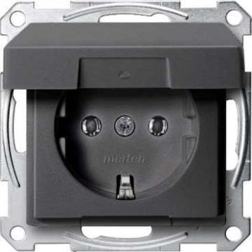 Merten by Schneider Electric Systeem M wandcontactdoos met randaarde en klapdeksel 1-voudig - antraciet mat RAL 7024 (MTN2311-0414)