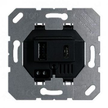 JUNG USB laadcontactdoos 1x type A en 1x type C, max 3A 5V - zwart RAL9005 (USB15CASW)