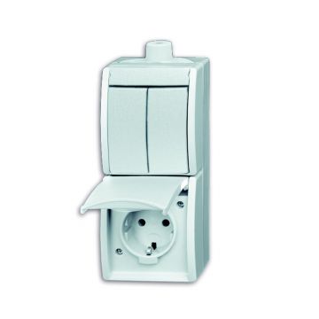 ABB Busch-Jaeger wandcontactdoos + serieschakelaar met randaarde IP44 -  Ocean alpin wit (2601/5/20EW-54-503)