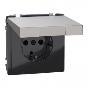 Merten by Schneider Electric stopcontact met randaarde en kinderbeveiliging IP44 - Systeem-D nikkel metallic (MEG2314-6050)